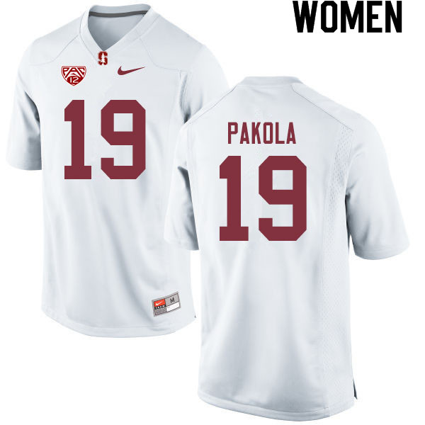 Women #19 Joshua Pakola Stanford Cardinal College Football Jerseys Sale-White - Click Image to Close